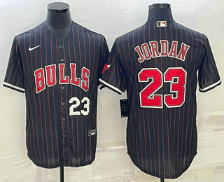 Mens Chicago Bulls #23 Michael Jordan Number Black With Patch Cool Base Stitched Baseball Jersey->chicago bulls->NBA Jersey